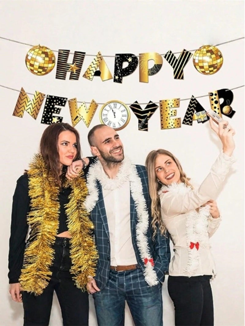 Happy New Year 2026 Party Garland – Black & Gold Letter Banner 5m – Festive Decoration for Celebrations & Events - New Year 2026 - Image 1