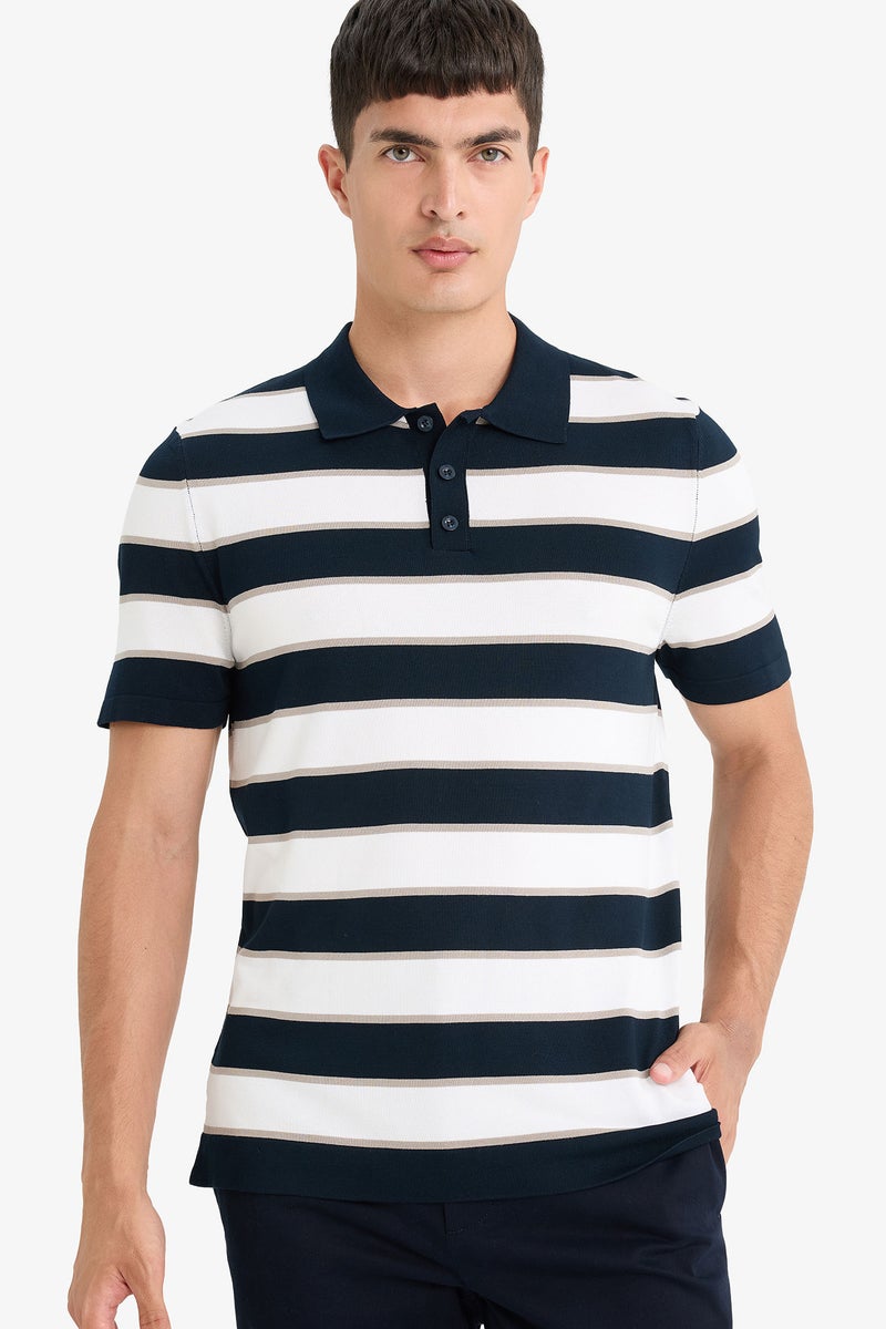 DeFacto Blue Man Standard Fit Polo Collar Knitwear Polo T-Shirt Casual - Image 3