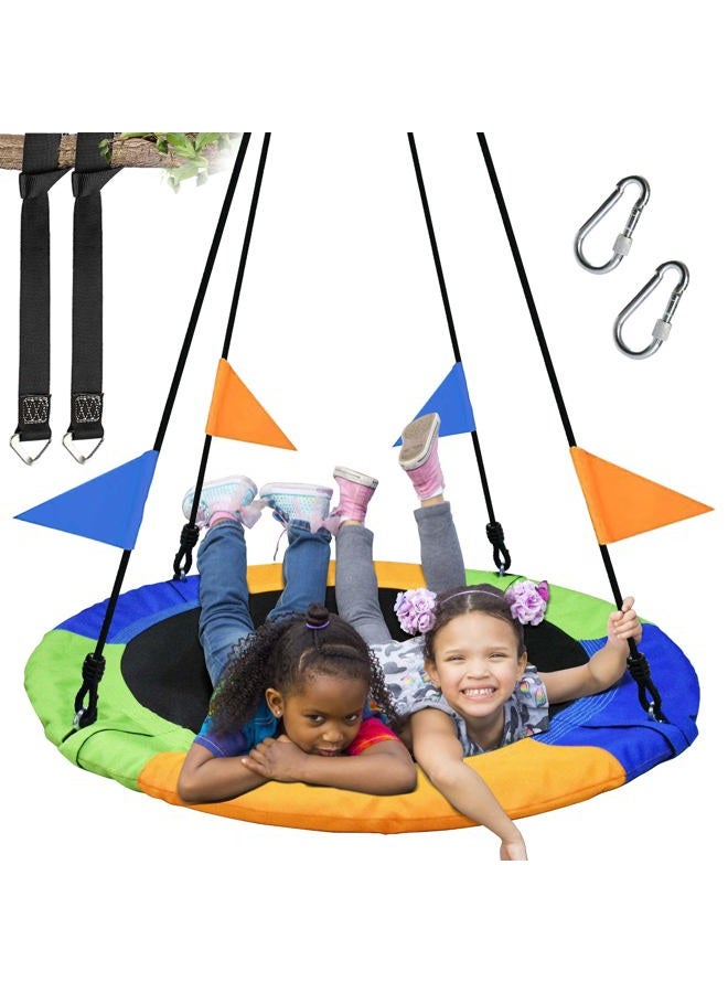 PACEARTH 40'' Saucer Tree Swing Flying 660lb Weight Capacity 2 Added Hanging Straps Adjustable Multi-Strand Ropes Colorful Safe and Durable Swing Seat for Children Adults - Image 1