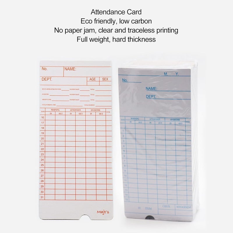 100 Pcs Time Card 7.09x3.27in Double Sided Microcomputer Attendance Machine Card for Company with Clear Layout and Premium Paper for Any Workplace - Image 3