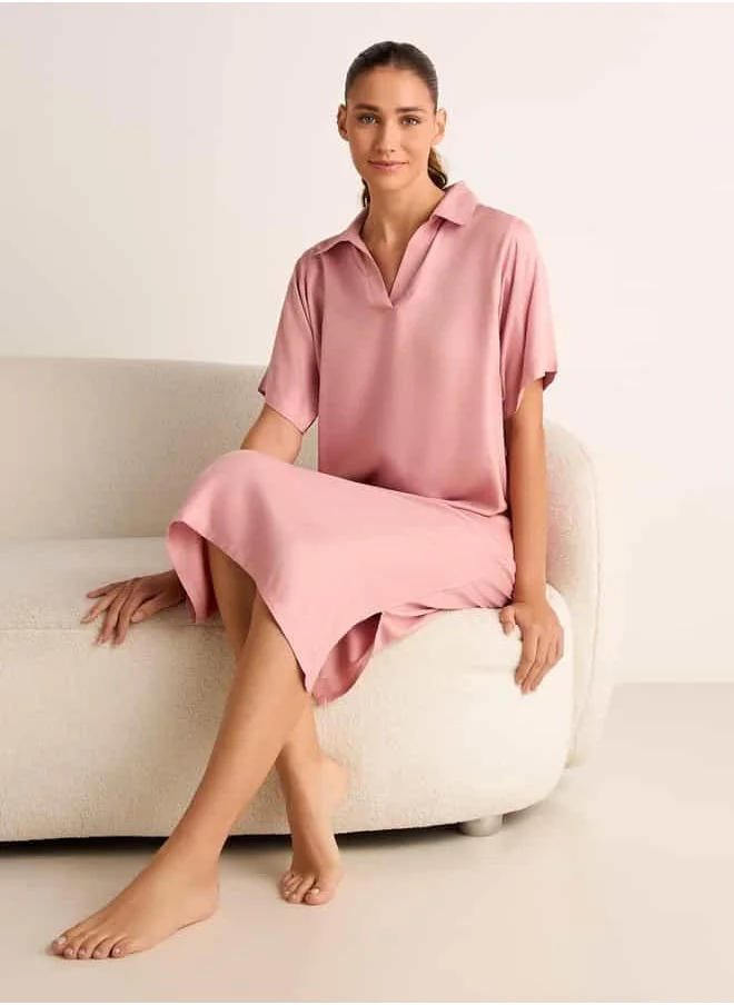 فاف Set of 2 - Tiered Sleepshirt with Collared Neckline and Button Closure