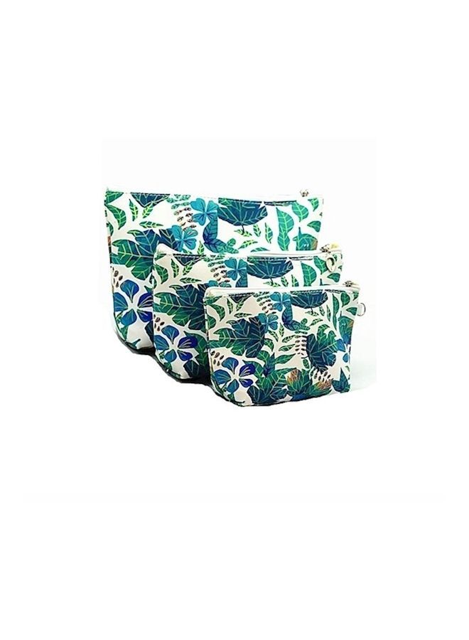 نيبمينينت طقم حقائب تخزين مستحضرات تجميل محمولة بطبعة أوراق الغابة الماطرة من 3 قطع متعدد الألوان