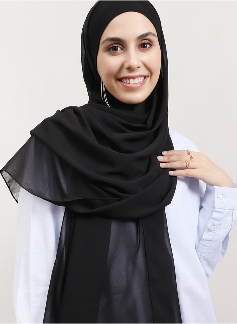 بينكو حجاب إسلامي، عمامة مطاطية قابلة للتعديل، طقم حجاب شيفون فوري، وشاح مع مغناطيس مدمج وغطاء رأس أسفل الوشاح مع غطاء رأس، غطاء كامل، للارتداء اليومي والتمارين الرياضية (أسود) - Image 4