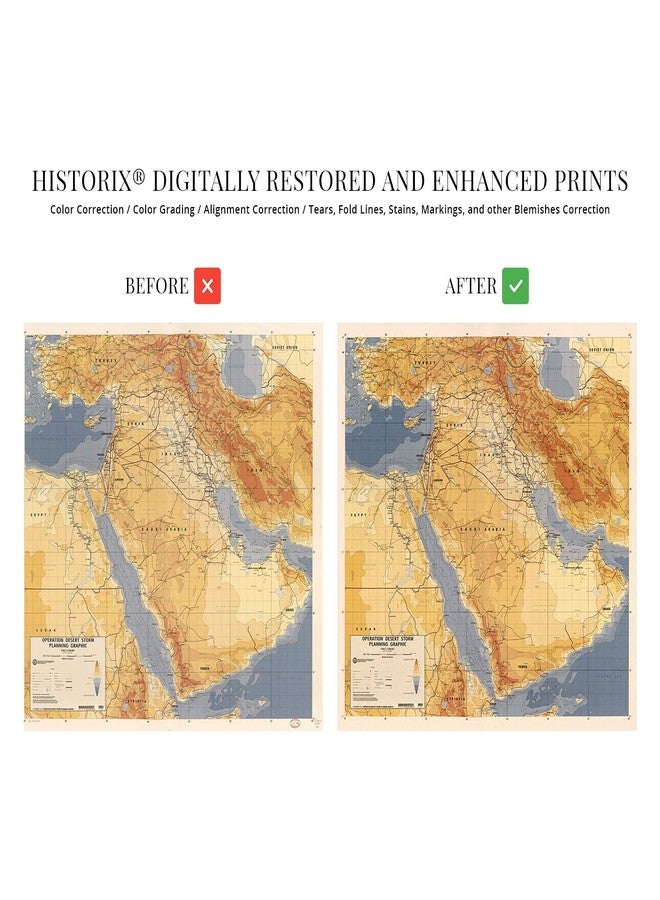 HISTORIX 1991 Operation Desert Storm Map - 24x24 Inch Operation Desert Storm Planning Graphic - Middle East Map - Persian Gulf War Map - Iraq Kuwait Saudi Arabia Map - Desert Storm Poster - Image 3