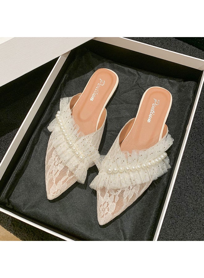 FLAT Fairy Style Toe Cap Half Slipper Women's Shoes For Outerwear, New Niche Half Top Single Shoe - Image 1