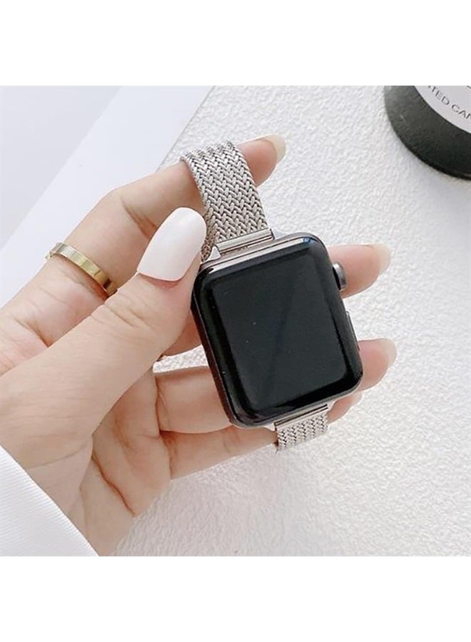 Gah compatible with Apple Watch Band 38mm 40mm 41mm Stainless Steel Strap Metal Braided Mesh Milanese Loop Wristband for iWatch Band Series 8 7 6 5 4 3 2 1 SE for Men Women[Double Insurance Buckle] - Image 3