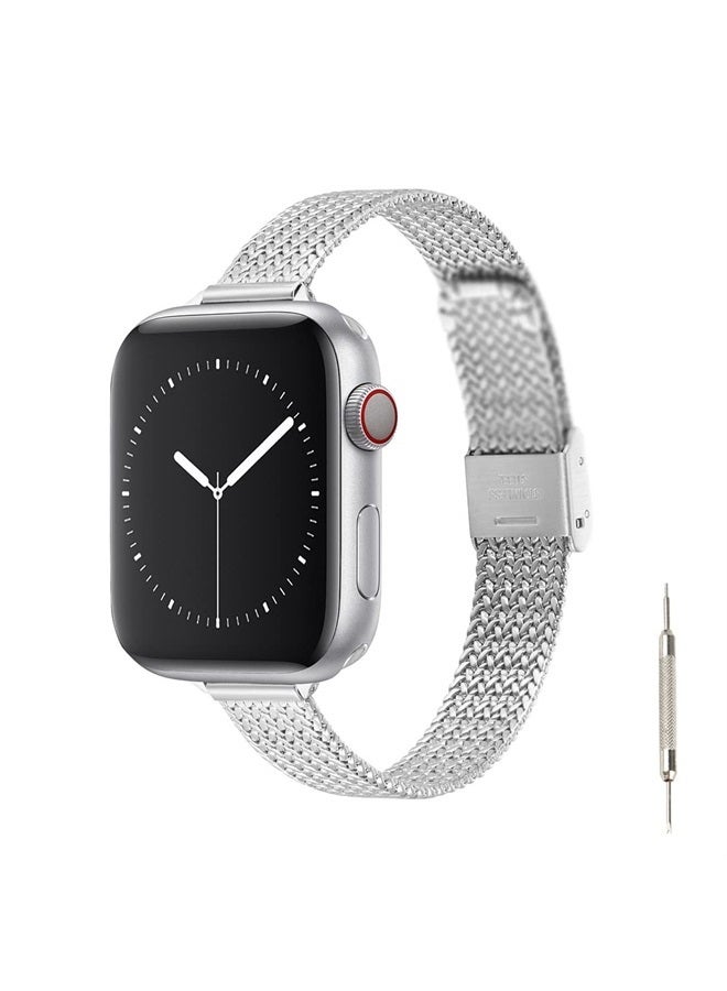 Gah compatible with Apple Watch Band 38mm 40mm 41mm Stainless Steel Strap Metal Braided Mesh Milanese Loop Wristband for iWatch Band Series 8 7 6 5 4 3 2 1 SE for Men Women[Double Insurance Buckle] - Image 1