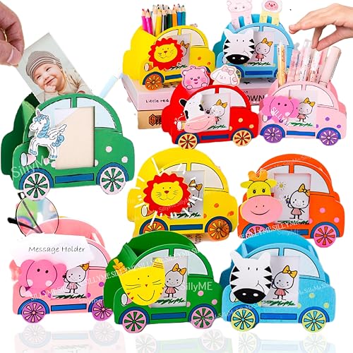 SILLYME 12pcs Return gifts birthday party for Kids - Car shaped Wooden Pencil Holder with Photo Frame - birthday return gift for kids age 6-10 6-12 10-12 - return gifts for kids birthday party - Image 1