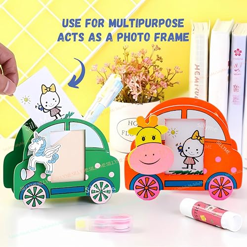 SILLYME 12pcs Return gifts birthday party for Kids - Car shaped Wooden Pencil Holder with Photo Frame - birthday return gift for kids age 6-10 6-12 10-12 - return gifts for kids birthday party - Image 3