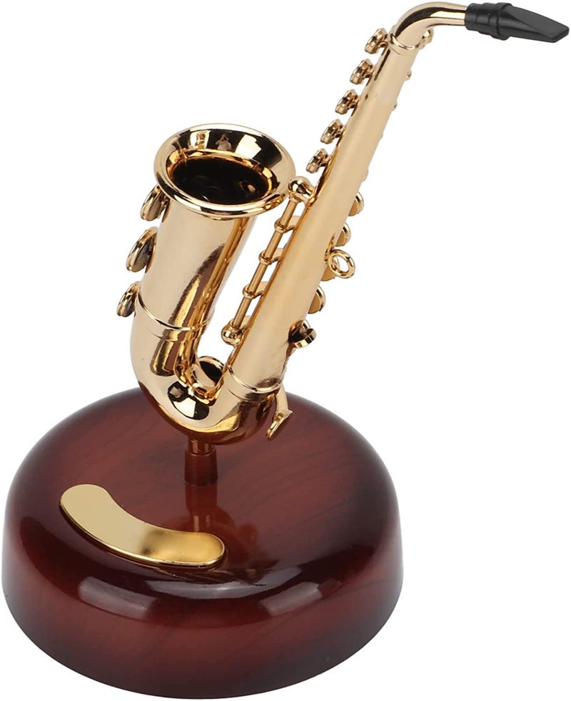 Ostin Portable Saxophone Music Box with Rotating Musical Base Classical Music Box Mini Replica Instrument Crafts Gift for Bedroom Tables