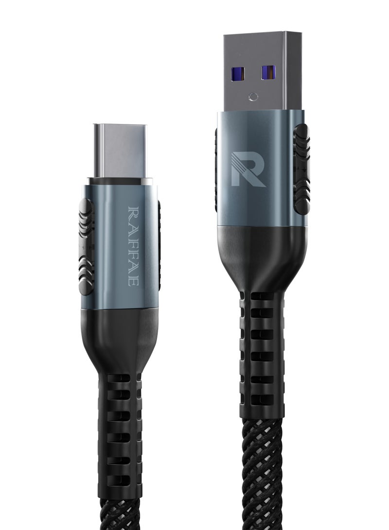 RAFFAE 30W Super Fast Charging USB A to USB Type C Cable 1M Braided for Samsung, OnePlus, Huawei - Multicolor - Image 1