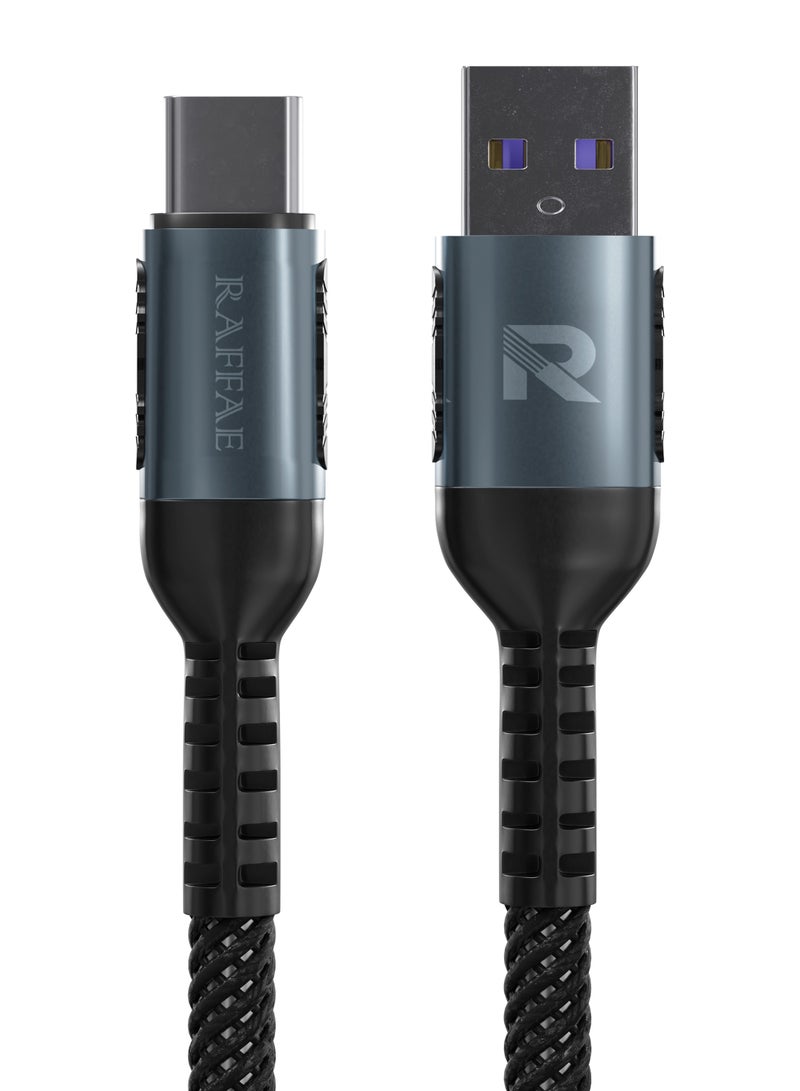 RAFFAE 30W Super Fast Charging USB A to USB Type C Cable 1M Braided for Samsung, OnePlus, Huawei - Multicolor - Image 3