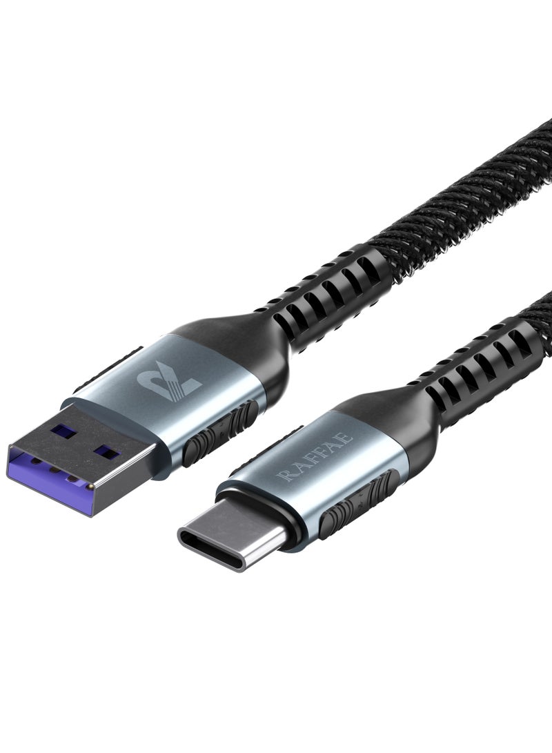 RAFFAE 30W Super Fast Charging USB A to USB Type C Cable 1M Braided for Samsung, OnePlus, Huawei - Multicolor - Image 2