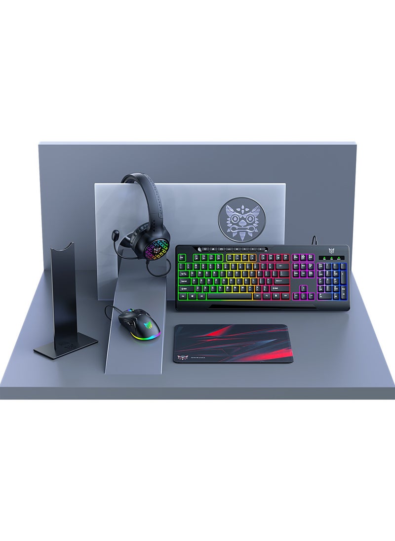 onikuma ONIKUMA TZ5006 5 in 1 Combo Gaming Set - Mouse/Keyboard/Headset/Headset stand/ Mousepad  - Image 3