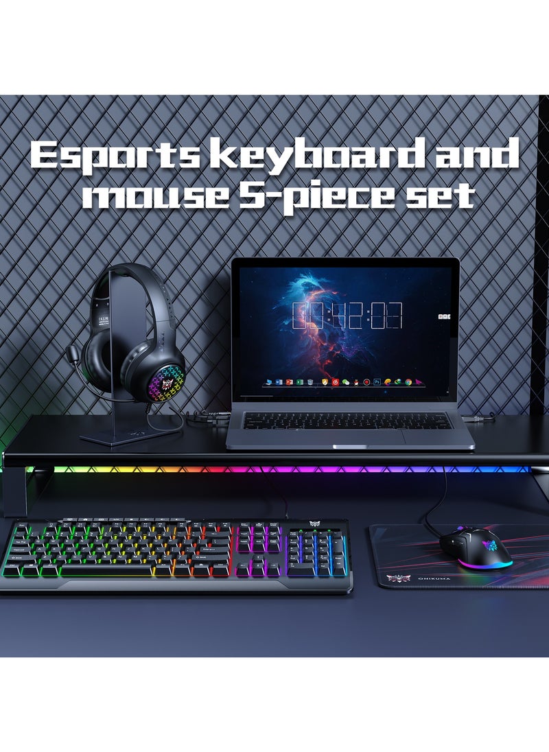 onikuma ONIKUMA TZ5006 5 in 1 Combo Gaming Set - Mouse/Keyboard/Headset/Headset stand/ Mousepad  - Image 4