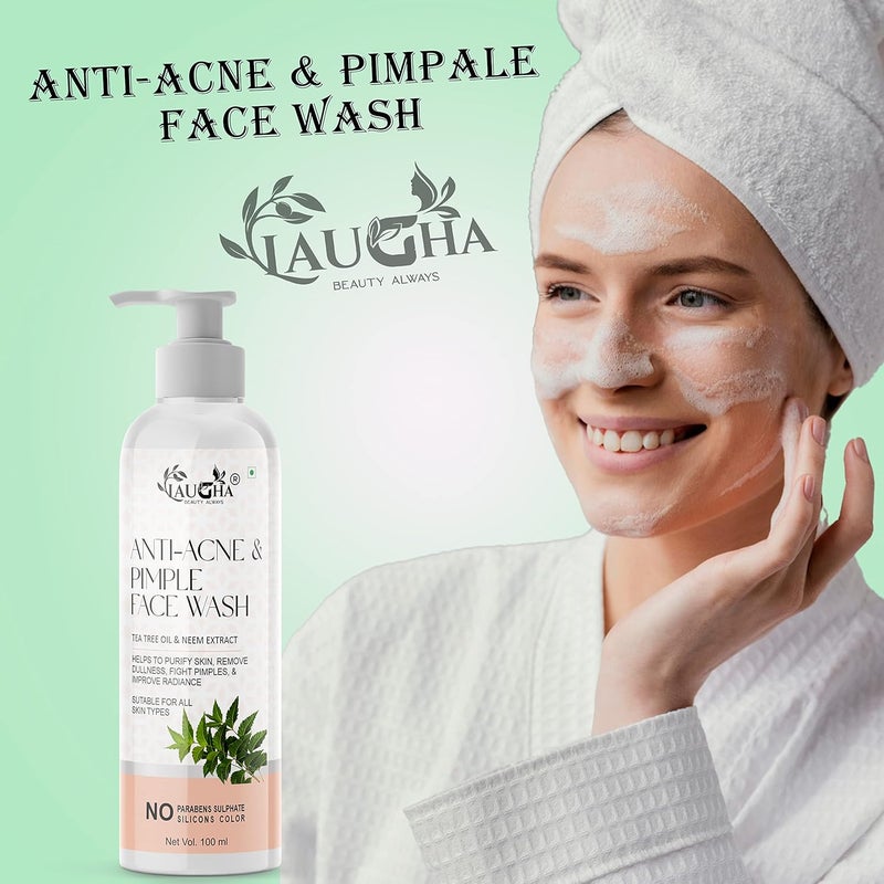 Laugha Laugha Anti Acne  Pimple face Wash for Oil Control Pimples Marks Removal and Glowing Skin for Bright Clear Skin with Tea Tree Oil  Neem  Aloe Vera Aloe Vera Pack of 2 200 ml - Image 3