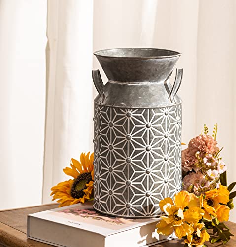 Vintage Galvanized Metal Milk Can Farmhouse Decorative Flower Vase Rustic French Country Milk Jug for Home Decor106H