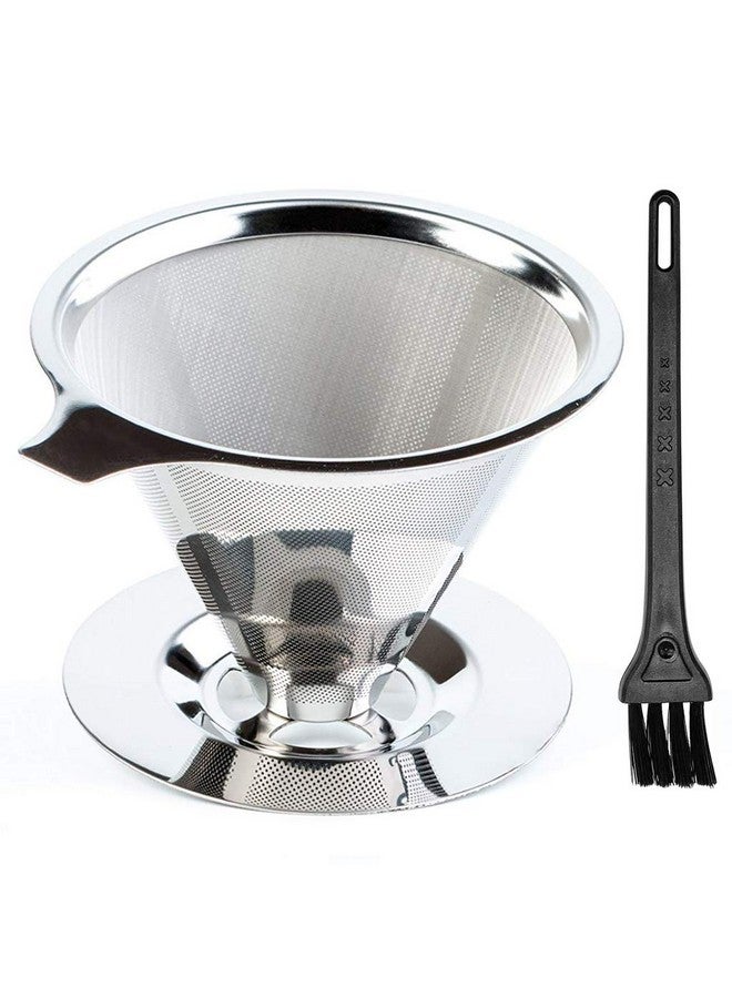 HASTHIP® Pour Over Coffee Dripper-Stainless Steel Reusable Drip Cone Coffee Filter-Paperless Metal Fine Mesh Strainer Coffee Brewer-Coffee Maker 1-6 Cup With Non-slip Cup Stand and Cleaning Brush - Image 1