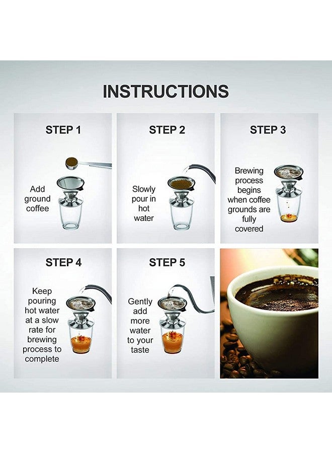 HASTHIP® Pour Over Coffee Dripper-Stainless Steel Reusable Drip Cone Coffee Filter-Paperless Metal Fine Mesh Strainer Coffee Brewer-Coffee Maker 1-6 Cup With Non-slip Cup Stand and Cleaning Brush - Image 4