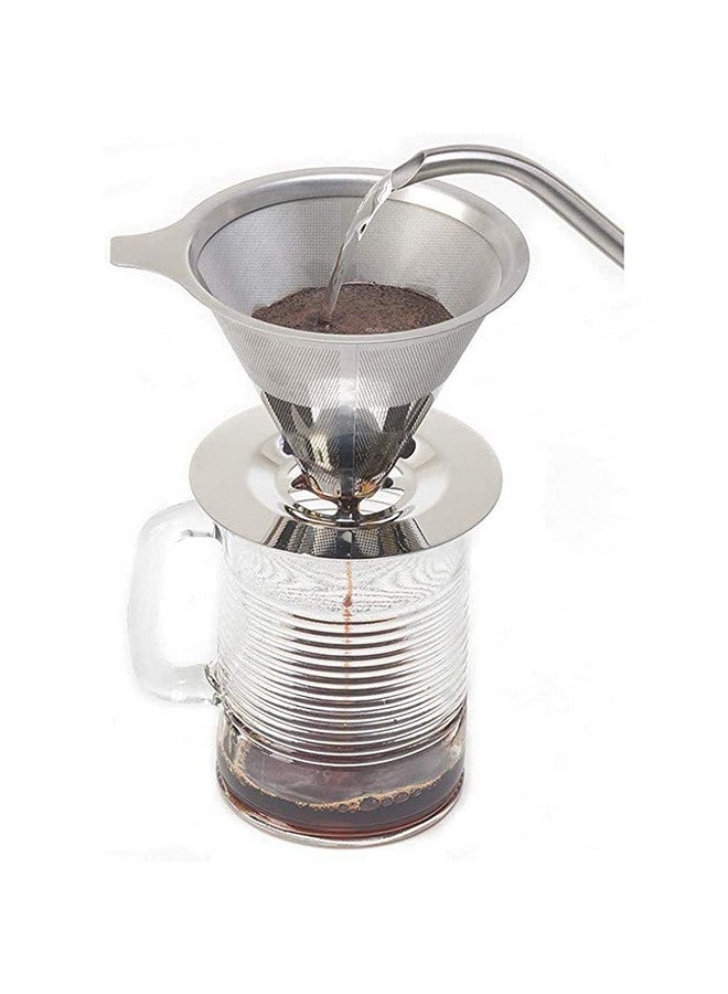 HASTHIP® Pour Over Coffee Dripper-Stainless Steel Reusable Drip Cone Coffee Filter-Paperless Metal Fine Mesh Strainer Coffee Brewer-Coffee Maker 1-6 Cup With Non-slip Cup Stand and Cleaning Brush - Image 5