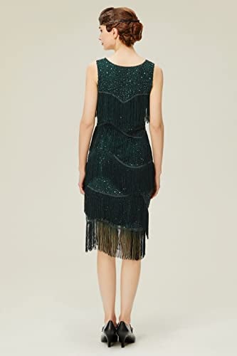 BABEYOND 1920s Flapper Dress Gatsby Fringed Dress Roaring 20s Dark Green - Image 3