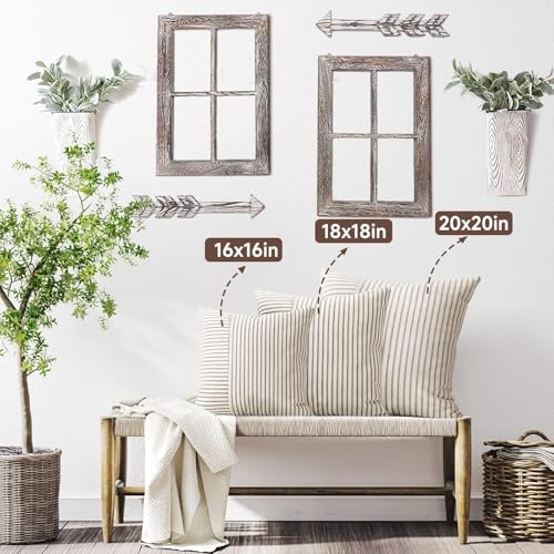 YCOLL Farmhouse Pillow Covers 22x22, Modern Accent Square Throw Pillow Covers Set of 2, Gray and Beige Striped Patchwork Linen Decorative Pillows Cushion Covers for Couch Chair Bedroom Fall Decorations - Image 4