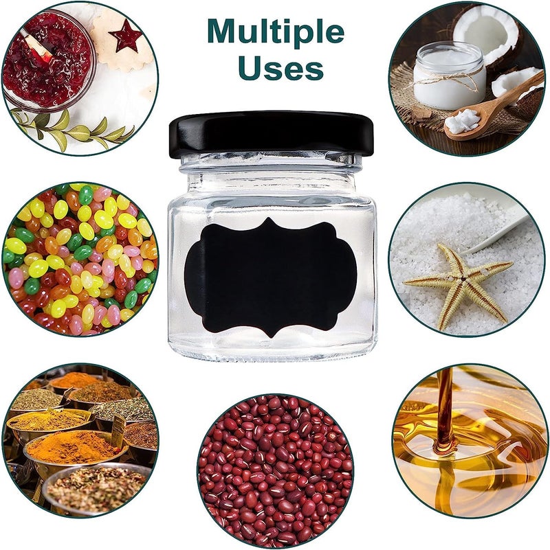 ARUZEN 15 OZ Mini Hexagon Glass Jars 48 Pack Empty Honey Jars Small Spice Jars with Black Lids and 50pcs Labels for Jam Homemade Projects Gifts Wedding Party Favors - Image 3