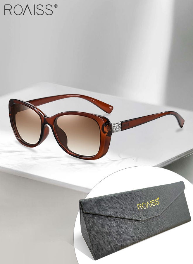 roaiss Women's Polarized Oval Sunglasses, UV400 Protection Sun Glasses with Brown PC Frame, Fashion Anti-glare Sun Shades for Women with Glasses Case, 60mm - Image 1