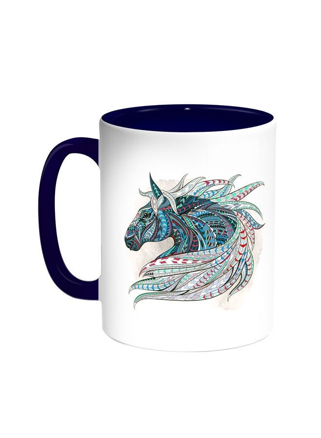 RKN Horse Drawing Printed Coffee Mug Blue/White 11ounce - Image 2