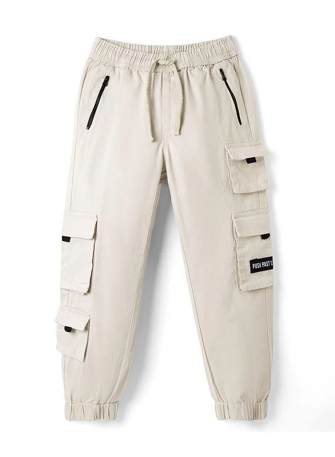 Primo Gino Primo Gino Cotton Woven Twill Lycra Full Length Joggers with Cargo Pockets - Light Grey