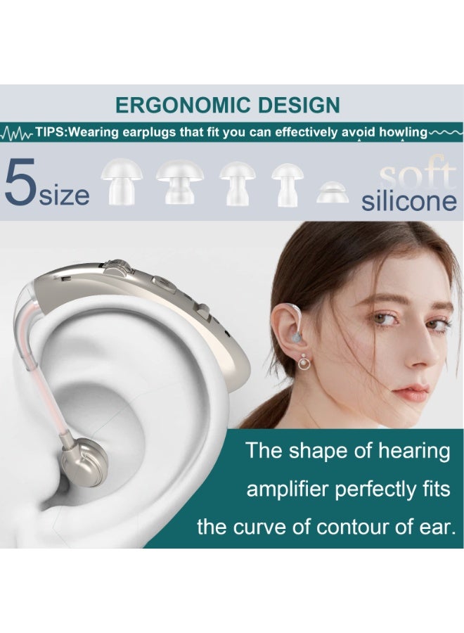 Rechargeable Hearing Aids (Pair) for Seniors, Behind-The-Ear BTE Ear Aid digital Personal sound amplification products devices with Noise Cancellation (Silver) - Image 4