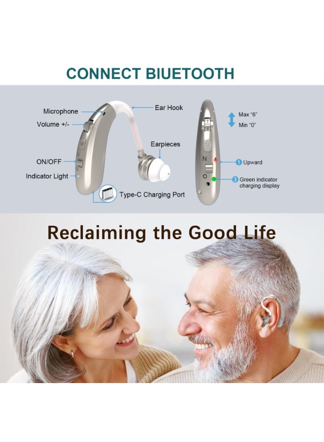Rechargeable Hearing Aids (Pair) for Seniors, Behind-The-Ear BTE Ear Aid digital Personal sound amplification products devices with Noise Cancellation (Silver) - Image 5