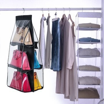 Nunki Trend 6 Pockets Pouch Hanging Handbag Organizer Clear Purse Bag Collection Storage Holder Wardrobe Closet Space Saving Fabric for Living Room Bedroom Bathroom Home Use Multicolor  - Image 2
