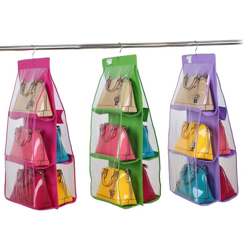 Nunki Trend 6 Pockets Pouch Hanging Handbag Organizer Clear Purse Bag Collection Storage Holder Wardrobe Closet Space Saving Fabric for Living Room Bedroom Bathroom Home Use Multicolor  - Image 1