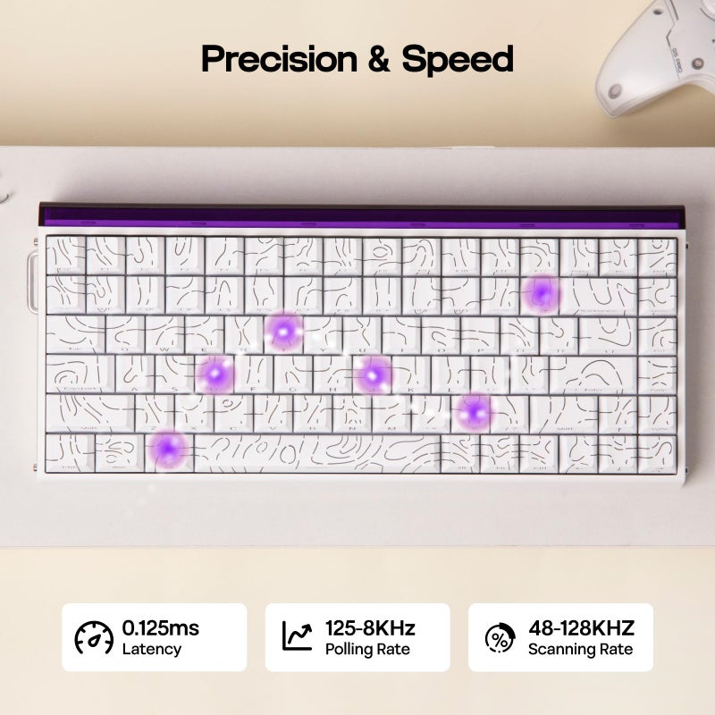 EPOMAKER Aula Hero84 HE Wired Hall Effect Keyboard with RGB Lightbox, 0.01mm Adjustable Actuation, 8KHz Polling, 0.125ms Latency, Snap Key, SOCD, Magnetic Gaming Keyboard (White Topographic) - Image 4