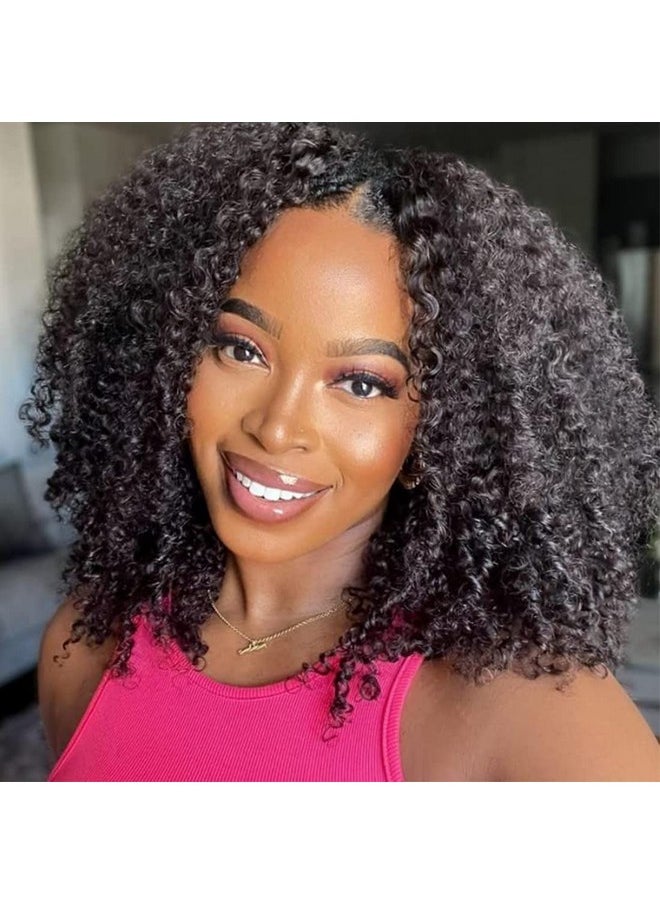 Nadula Adula V Part Wig Kinky Curly Human Hair No Leave Out Glueless Upgraded U Part Wigs For Women 10A Malaysian Afro Curly Vpart Wigs V Shape Clip In Half Wig Beginner Friendly 150% Density 16Inch  - Image 2