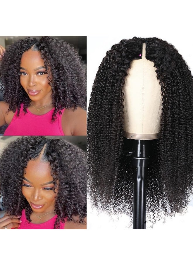 Nadula Adula V Part Wig Kinky Curly Human Hair No Leave Out Glueless Upgraded U Part Wigs For Women 10A Malaysian Afro Curly Vpart Wigs V Shape Clip In Half Wig Beginner Friendly 150% Density 16Inch  - Image 3