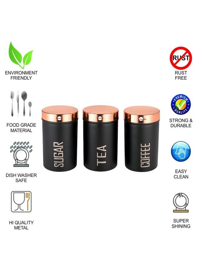 Shopsidex Tea, Coffee & Sugar Containers Set | Stainless Steel Canisters for Kitchen | 500 Gms, Black - Image 2