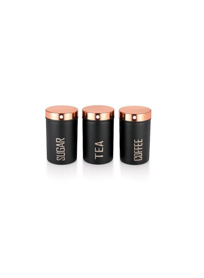 Shopsidex Tea, Coffee & Sugar Containers Set | Stainless Steel Canisters for Kitchen | 500 Gms, Black - Image 1