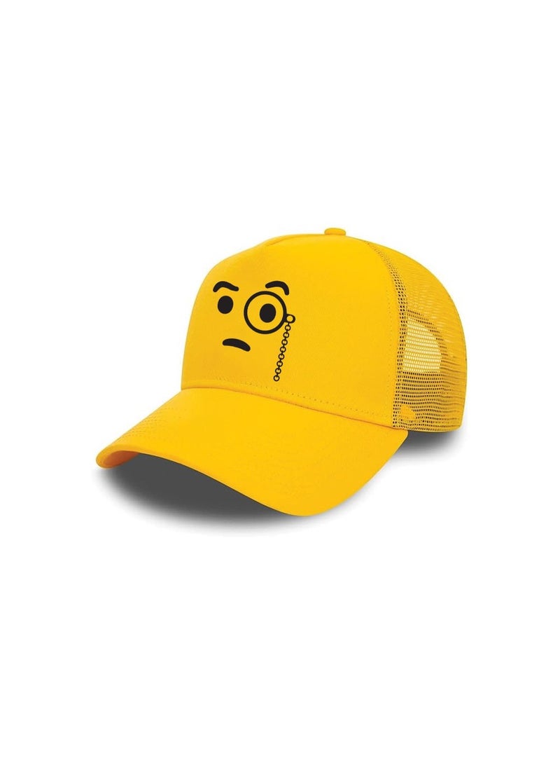 PRINTSHOP4ME Kids Yellow Smiley Face Mesh Cap With Adjustable Plastic Closure–Unisex Baseball Hat For Boys And Girls–Perfect For Outdoor Activities,Sports - Image 1