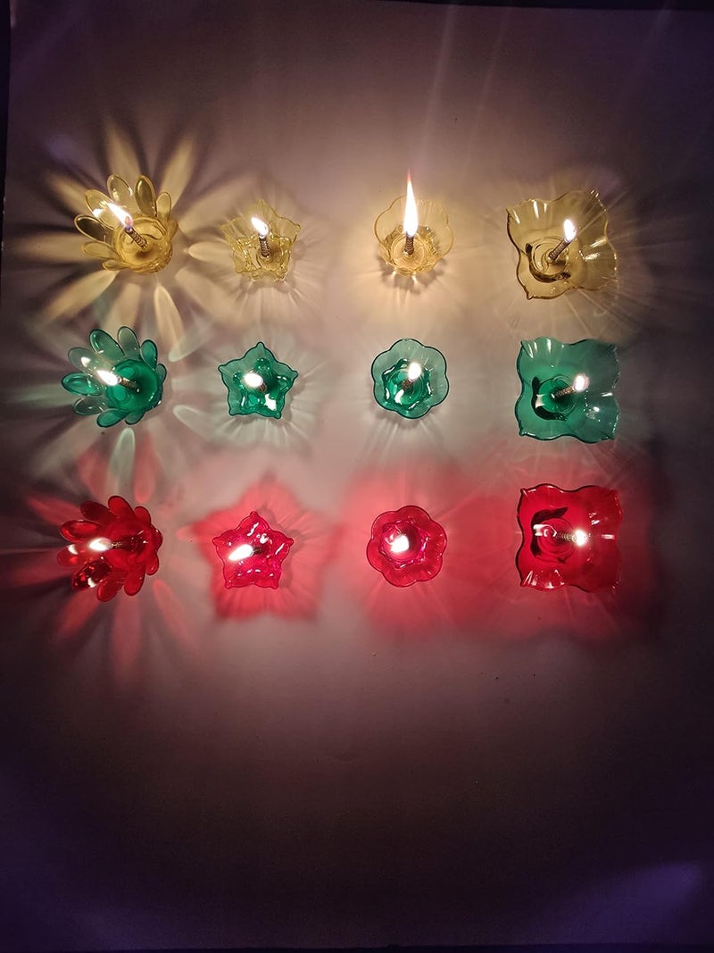 Anshri Pack of 12 3D Reflective Shadow Diyas for Diwali Decoration Item for Home Decor Dipawali Diya Transparent Oil and Water Diya Deepawali Decoration Diya bati Reflection Diya Set 12 - Image 4