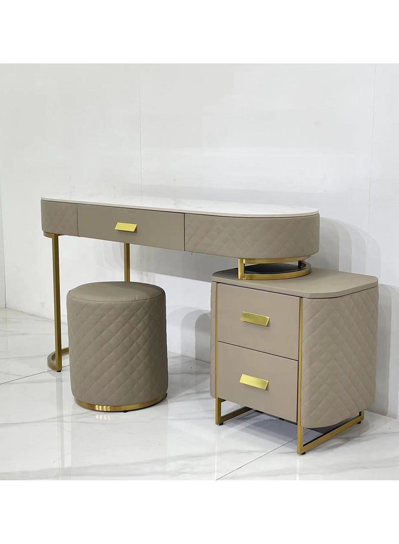 Magic DRESSING TABLE WITH STOOL, KHAKKI PU LEATHER , MARBLE TOP AND STAINLESS STEEL - Image 3