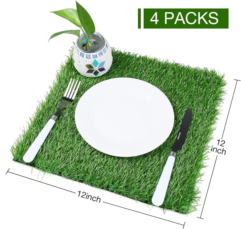XLX TURF 12X12 Artificial Grass Table Placemats 4 Pack Green Fake Turf Square Decor Golf Theme Party Birthday Baby Shower Wedding Holiday - Image 2
