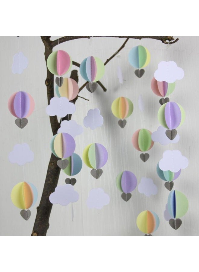 Mybbshower Pastel 3D Clouds Hot Air Balloons Garland Birthday Party Home Nursery Room Decorations Up Up and Away Photo Prop 5 pcs - Image 4