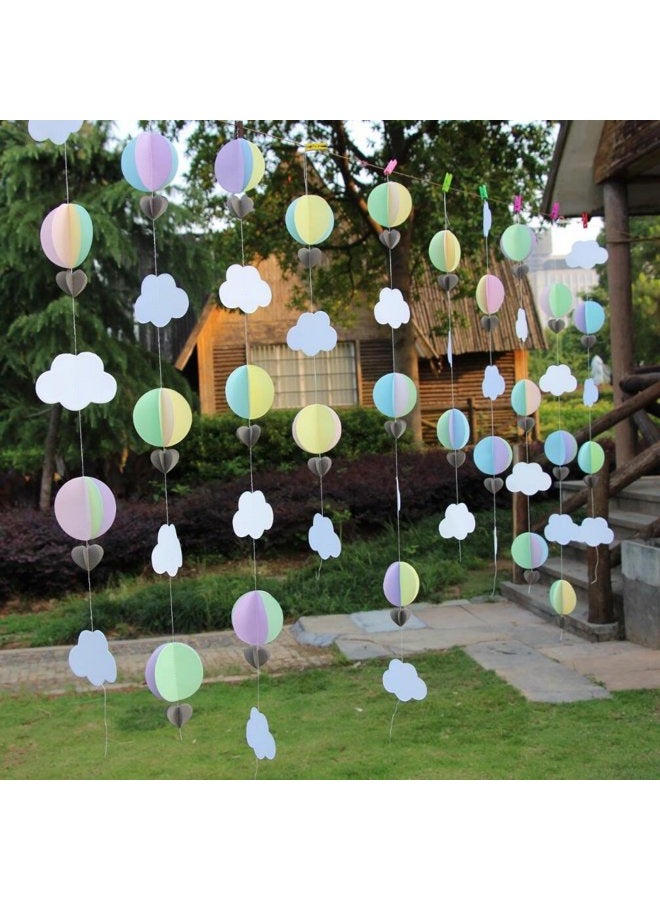 Mybbshower Pastel 3D Clouds Hot Air Balloons Garland Birthday Party Home Nursery Room Decorations Up Up and Away Photo Prop 5 pcs - Image 5
