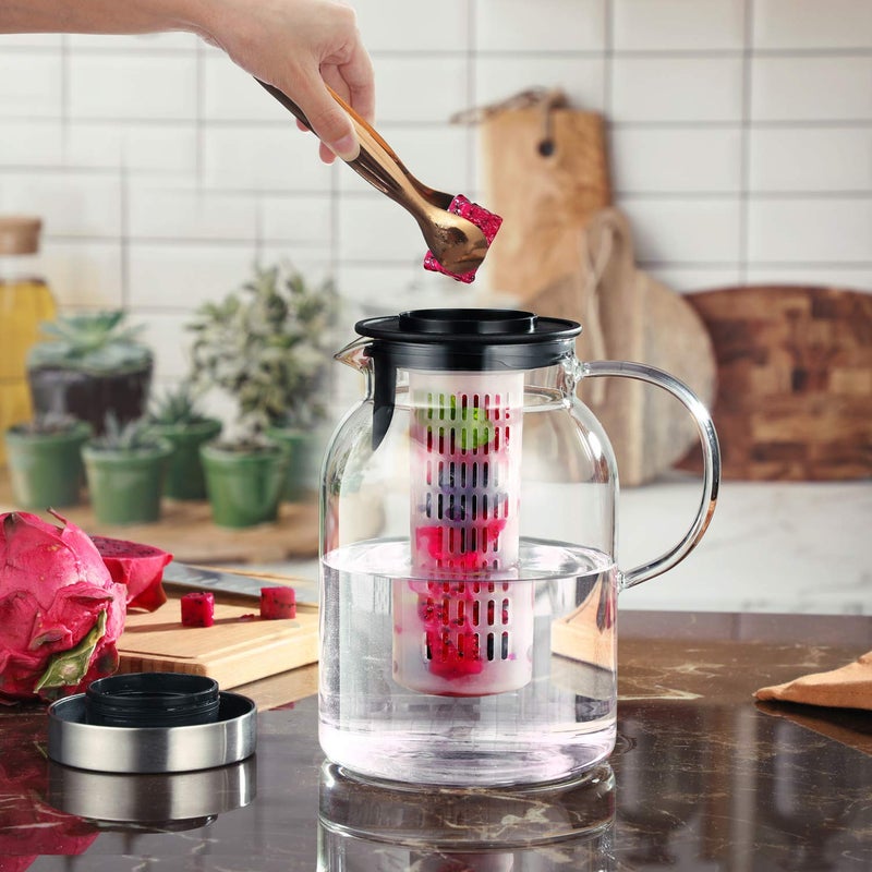 Hiware Glass Fruit Infuser Water Pitcher with Removable Lid, High Heat Resistance Infusion Pitcher for Hot/Cold Water, Flavor-Infused Beverage & Iced Tea - 2 Qt  - Image 3
