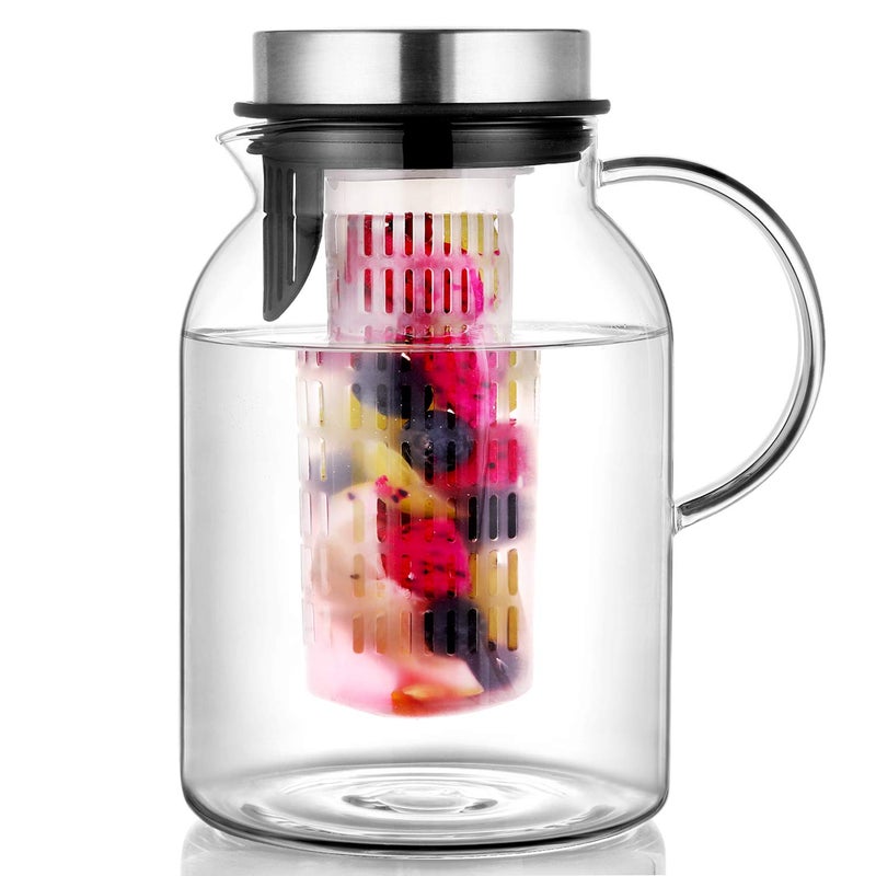 Hiware Glass Fruit Infuser Water Pitcher with Removable Lid, High Heat Resistance Infusion Pitcher for Hot/Cold Water, Flavor-Infused Beverage & Iced Tea - 2 Qt  - Image 1