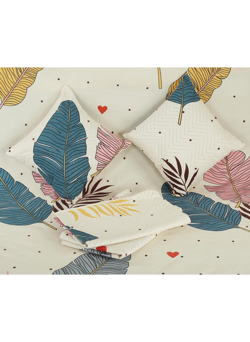 VAS COLLECTIONS Microfabric 220TC Glace Printed Cotton Bedsheet for Double Bed Perfect for King Size BedSheet 1 King Size Bedsheet 2 Quilted Pillow Covers 2 Quilted Filler Cushion Cover 90x100 Blue Leaves  - Image 4