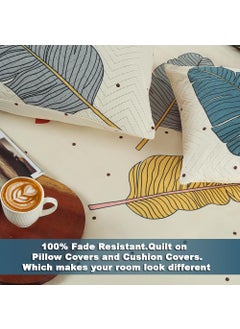 VAS COLLECTIONS Microfabric 220TC Glace Printed Cotton Bedsheet for Double Bed Perfect for King Size BedSheet 1 King Size Bedsheet 2 Quilted Pillow Covers 2 Quilted Filler Cushion Cover 90x100 Blue Leaves  - Image 5