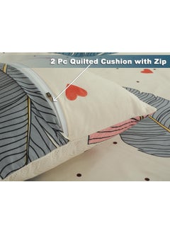 VAS COLLECTIONS Microfabric 220TC Glace Printed Cotton Bedsheet for Double Bed Perfect for King Size BedSheet 1 King Size Bedsheet 2 Quilted Pillow Covers 2 Quilted Filler Cushion Cover 90x100 Blue Leaves  - Image 3